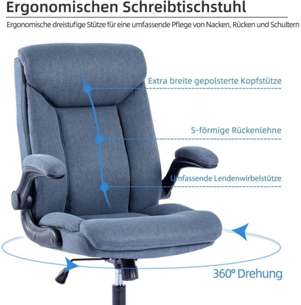 Ergonomischer Bürostuhl mit hochklappbarer Armlehne, höhenverstellbar, navy blau Bild 5