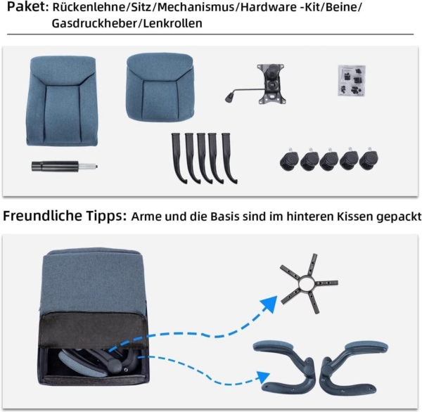 Ergonomischer Bürostuhl mit hochklappbarer Armlehne, höhenverstellbar, navy blau Bild 4