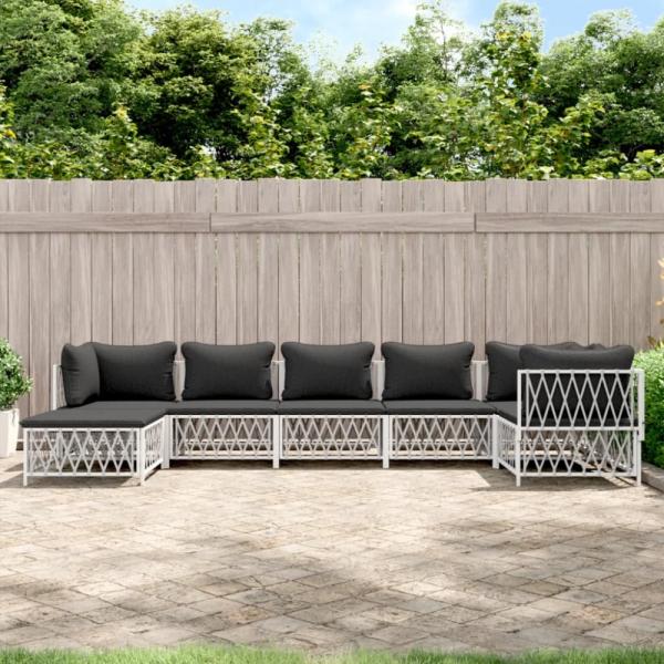 vidaXL 7-tlg. Garten-Lounge-Set mit Kissen Weiß Stahl 3186896