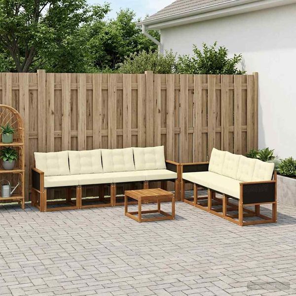 vidaXL Outdoor-Sofagarnitur mit Kissen 9 pcs Natur und Creme 3381846