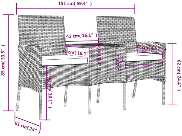 vidaXL 2-Sitzer-Gartensofa mit Teetisch Poly Rattan Anthrazit 317624 Bild 5