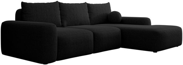 Selsey 'Carnos' Ecksofa mit Schlaffunktion, Ballkissen, Chenillebezug, Schwarz, rechtsseitig