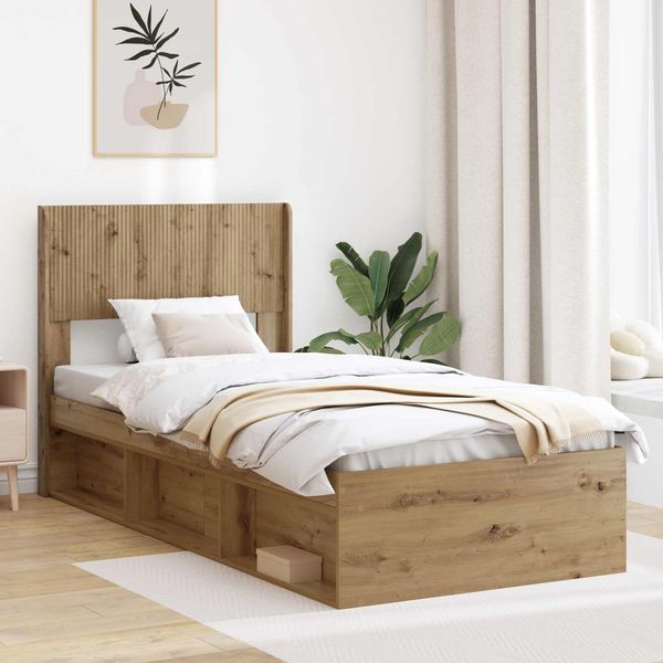 vidaXL Bettgestell mit Stauraum und Kopfteil Artisan-Eiche 75x190 cm 3414274