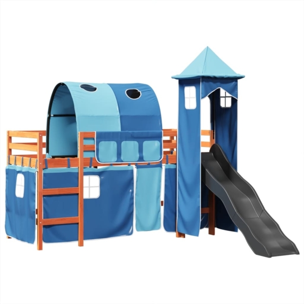 vidaXL Kinderhochbett mit Turm Blau 80x200 cm Massivholz Kiefer 3309153