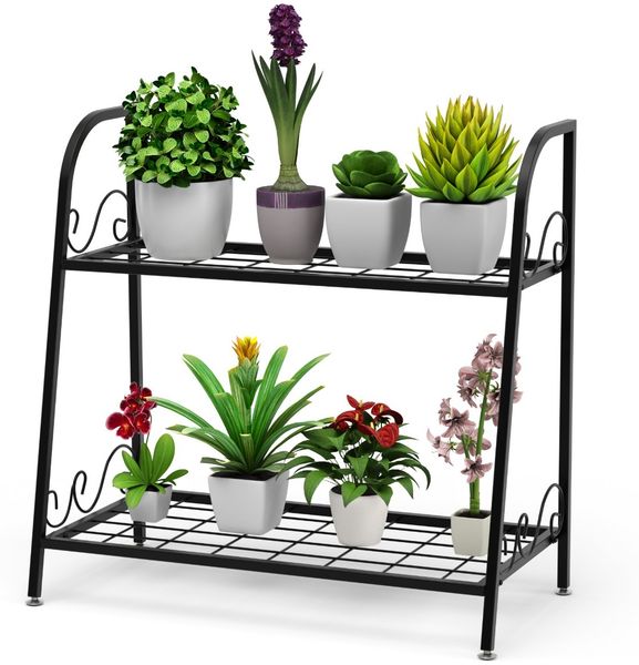 Pflanzenregal 2-Stufiger Metall-Pflanzenständer 63 X 30,5 X 61,5 cm Schwarz