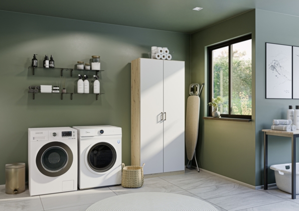 rauch Allrounder, Garderobenschrank, Mehrzweckschrank, 2-türig, mit 4 Einlegeböden, Farbe Weiß/Eiche Artisan, BxHxT 91x210x41cm Bild 6