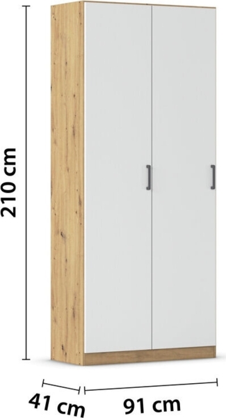 rauch Allrounder, Garderobenschrank, Mehrzweckschrank, 2-türig, mit 4 Einlegeböden, Farbe Weiß/Eiche Artisan, BxHxT 91x210x41cm Bild 4