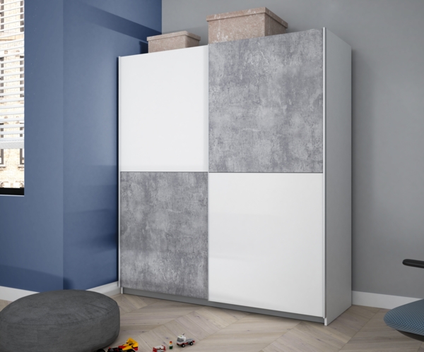 Forte 'Winner' Schwebetürenschrank, beton/weiß, 170x191 cm