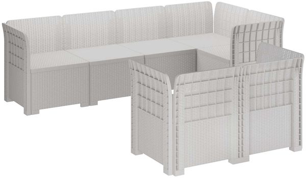 vidaXL 7-Sitzer Gartensofa Rattan-Look PP Weiß 3444140