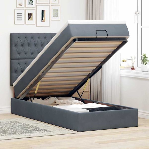 vidaXL Ottoman-Bett mit Matratzen Dunkelgrau 90x190 cm Samt 3313512