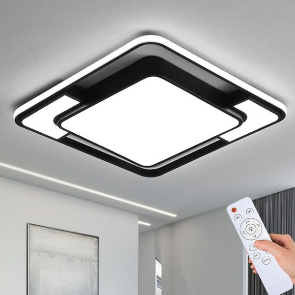 style home LED Deckenleuchte Metall Deckenlampe 12W/24W/36W/48W/96W, Runde/Quadratisch, 90W, Quadratish, 42*42*6cm, für Wohnzimmer Schlafzimmer Büro, Schwarz