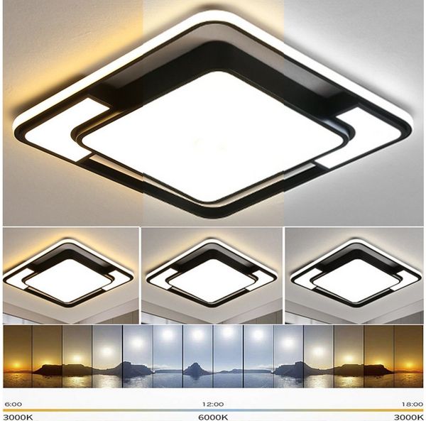 style home LED Deckenleuchte Metall Deckenlampe 12W/24W/36W/48W/96W, Runde/Quadratisch, 90W, Quadratish, 42*42*6cm, für Wohnzimmer Schlafzimmer Büro, Schwarz Bild 2