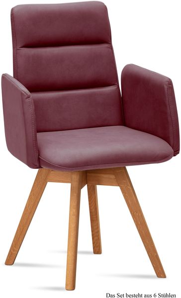Armlehnstuhl drehbar (6er-Set) Dorit 52x92x60 Eiche geölt/Marsala