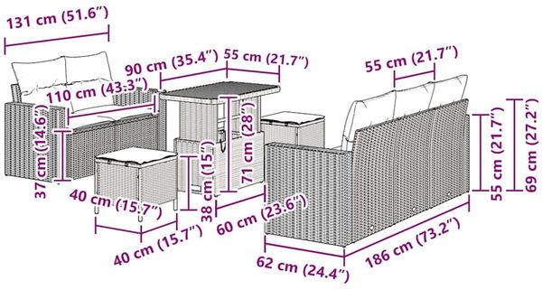 vidaXL Gartensofa-set mit Kissen 8 pcs Beige Poly-Rattan 3361562 Bild 9