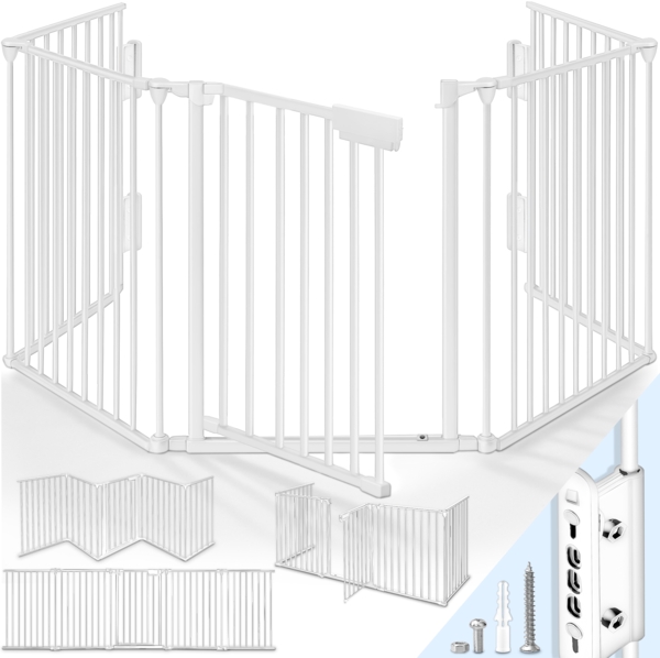 KIDUKU® Kaminschutzgitter Baby Weiß - 540 cm Länge Absperrgitter Ofenschutzgitter Laufstall Türschutzgitter