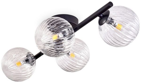hofstein Deckenleuchte Deckenlampe aus Metall/Glas in Schwarz/Klar in Riffel-Optik, ohne Leuchtmittel, Leuchte im Retro-Design aus Glas, 4 x G9 LED, ohne Leuchtmittel