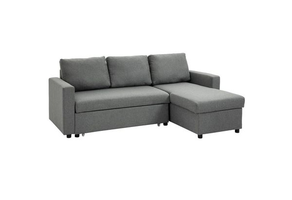 HOMCOM Ecksofa Leinen-Touch, mit Schlaffunktion, mit Chaiselongue, L-Form, Eckcouch 1 Teile, für Wohnzimmer, Hellgrau