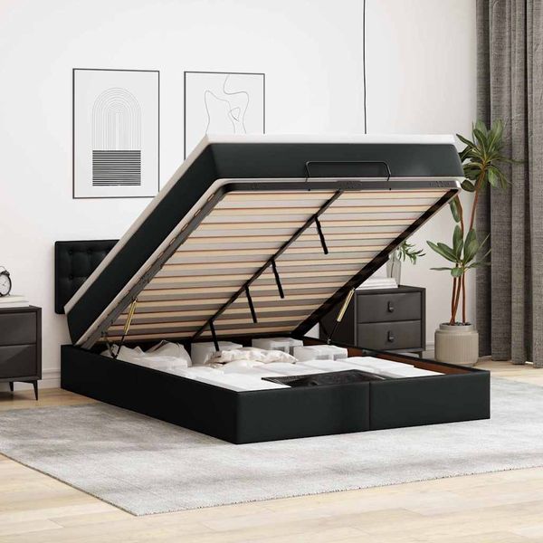 vidaXL Ottoman-Bett mit Matratzen & LEDs Schwarz 140x200 cm Kunstleder 3312157