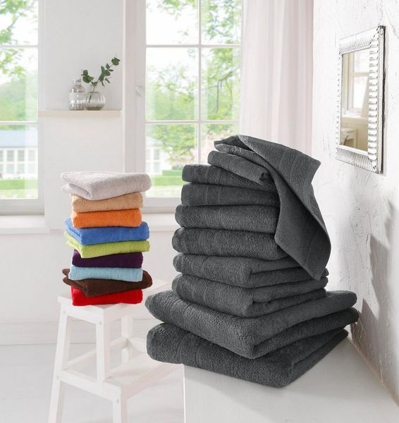 my home Handtuch Set Inga, Duschtücher, Handtücher, Gästetücher, Seiftücher, Walkfrottee (10-St), Handtücher mit feiner Bordüre, 100% Baumwolle, einfarbig, weich