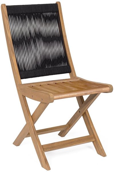 2er-Set Klappstuhl Ubiona - Akazienholz Natur, Geflecht Schwarz