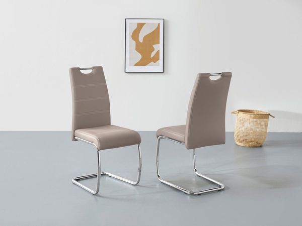 2er Set Schwingstuhl Flora - Kunstleder Cappuccino - verchromtes Metallgestell