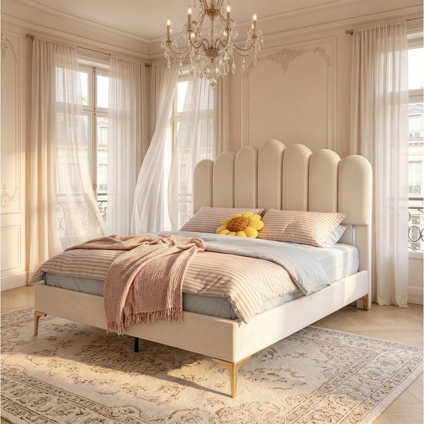 Furnishings Home Polsterbett 140x200 cm Doppelbett Prinzessinnenbett (Set, 1-tlg, mit Komforthöhe, Leises Design Bett), mit gepolstertem Kopfteil, hochtragfähig