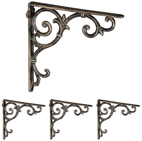 relaxdays Wandregalhalter 4 x Regalwinkel antik bronze