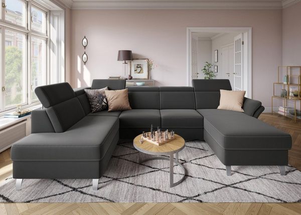 sit&more Wohnlandschaft Vincenzo U-Form, inklusive Kopfteilverstellung, wahlweise mit Bettfunktion, Bettkasten