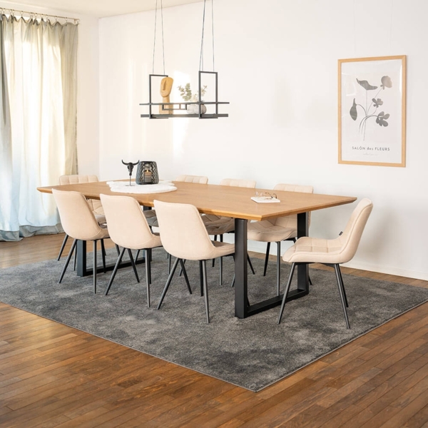 HOME DELUXE Essgruppe Eckig AVENCIA inkl. U-Fuß - 240 x 120 cm Light Oak 8 Stühle Creme