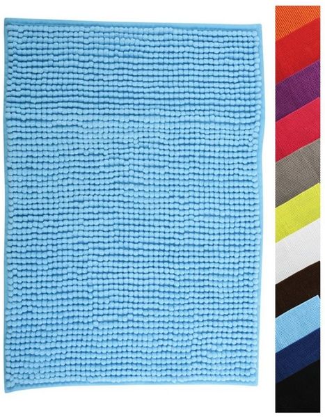 MSV Badteppich Badvorleger Duschvorleger Chenille Hochflor Badematte 40x60 cm – Hellblau