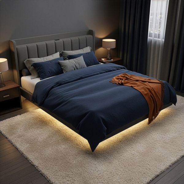 HOME DELUXE LED Bett MELURA Dunkelgrau - 160 x 200 cm