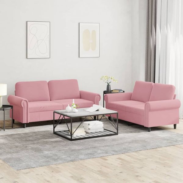 vidaXL 2-tlg. Sofagarnitur mit Kissen Rosa Samt 3202213