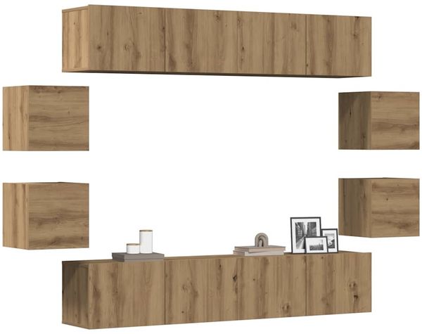 vidaXL 8-tlg. TV-Schrank-Set Wandmontage Artisan-Eiche Holzwerkstoff 3328950