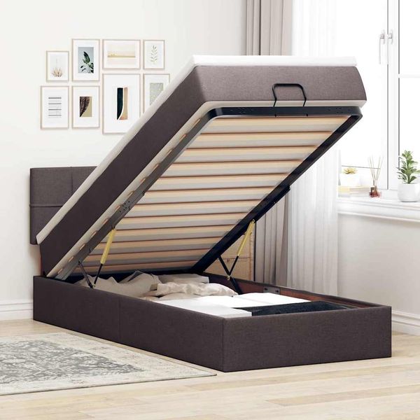 vidaXL Ottomane Bett mit Matratze & LEDs Dunkelbraun 90x200 cm Stoff 3312280