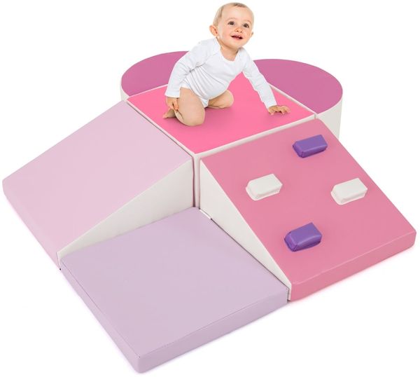 6 TLG. Kinder Schamstoff Bausteine mit Kletterfelsen zum Klettern & Krabbeln Softbausteine Rosa