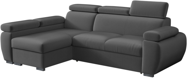 Mirjan24 'Boston Mini' Ecksofa mit Bettkasten und Schlaffunktion, Plüschstoff, Dunkelgrau, Links