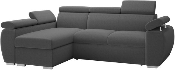 Mirjan24 'Boston Mini' Ecksofa mit Bettkasten und Schlaffunktion, Plüschstoff, Dunkelgrau, Links