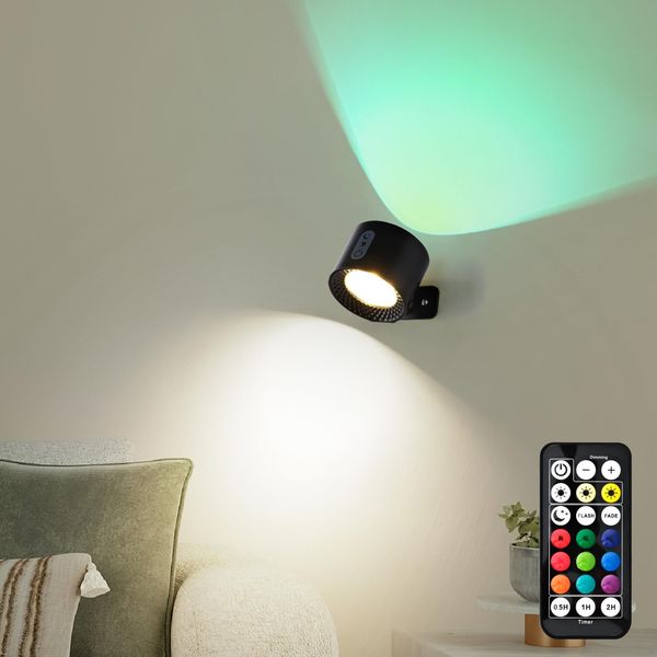 LuminexDesigns LED Wandleuchte Innen Akku – Kabellos Magnetische Wandlampe RGB Schwarz – Touch Dimmbar mit Fernbedienung – Aufladbar Lampe zum Kleben, Ohne Bohren, Strom – für Bett Treppenhaus Bilder