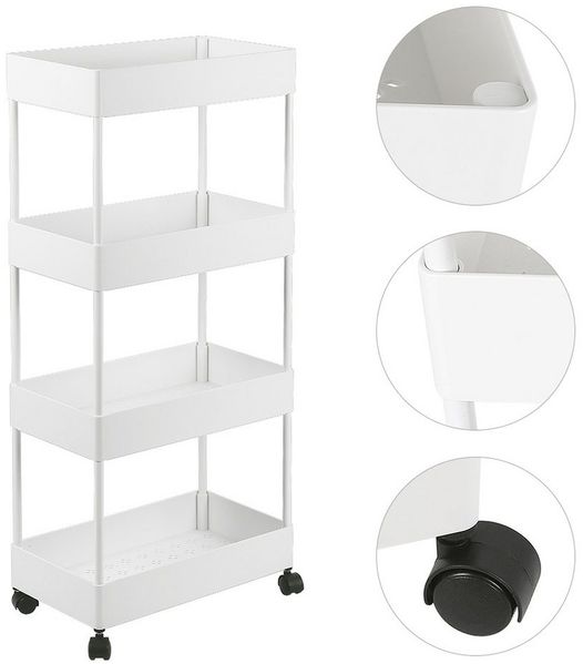 JEOBEST Küchenwagen Küchenregal auf Rollen, Platzsparendes Badregal und Küchenregal, 4 Ebenen, ABS-Kunststoff, Küche,Schlafzimmer, Büro