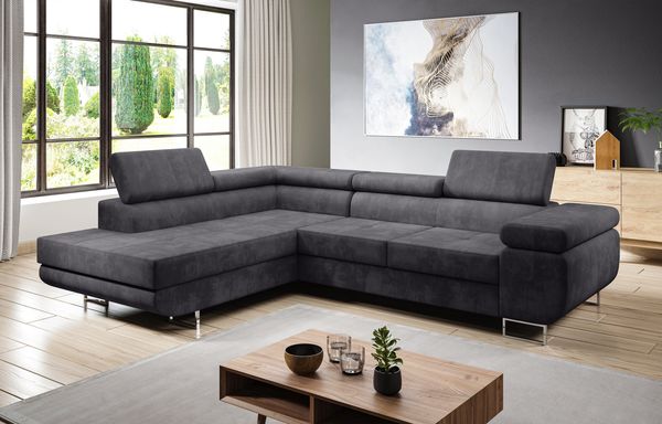 AX LIVING Couch L Form Kanya Hellgrau 275cm Bettfunktion & Stauraum L