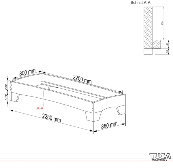 Holzbett (Fichte) "Rosi" 80 x 220 cm 38 cm ohne Kopfteil Massivholzbett Bett Bild 5