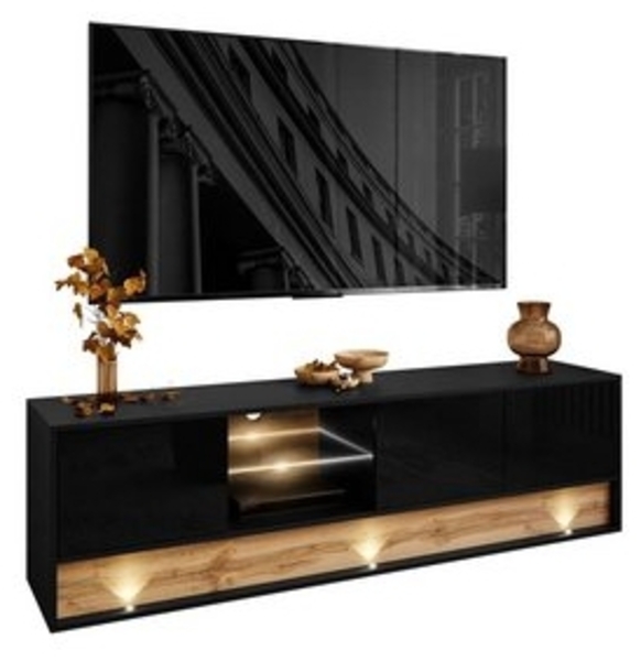 ALLHOUSE24 TV-Schrank MILA Lowboard 180 cm mit Einsatz aus Wotan Eiche LED Beleuchtung Breite 180 cm Bild 6