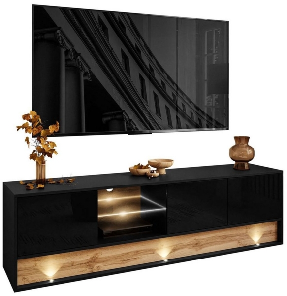 ALLHOUSE24 TV-Schrank MILA Lowboard 180 cm mit Einsatz aus Wotan Eiche LED Beleuchtung Breite 180 cm Bild 1
