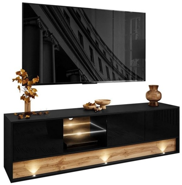 ALLHOUSE24 TV-Schrank MILA Lowboard 180 cm mit Einsatz aus Wotan Eiche LED Beleuchtung Breite 180 cm Bild 4