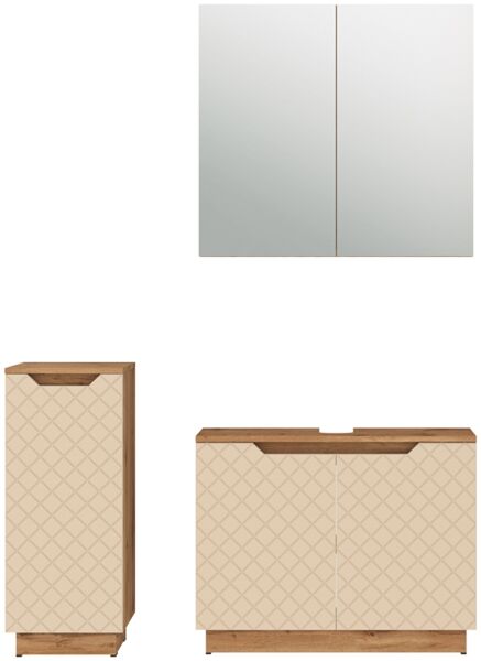 Badmöbel-Set Lotta Eiche/Kaschmir mit Kachelstruktur 3 Teile Vicco