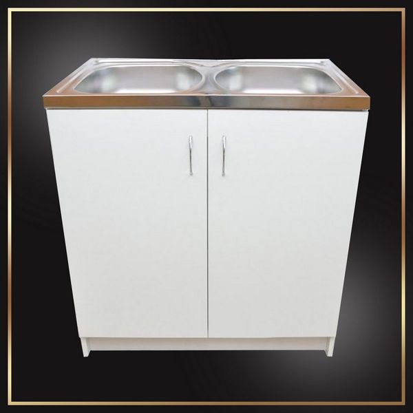 STAMAR Spülenschrank Küchenschrank 80cm Weiß Komplett Set Spüle 2 Kammer Armatur Schwarz Standschrank Edelstahl Spülbecken Elastische Hocharmatur Siphon Set