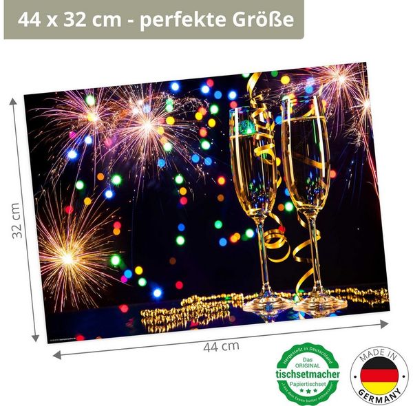 Tischsetmacher Platzset Tischsets I Platzsets - Silvester - Silvesterdeko - Bunte Party, (aus Naturpapier in Aufbewahrungsmappe für tolles Ambiente, 12-St, 44x32 cm / bunt), Tischdeko Made in Germany