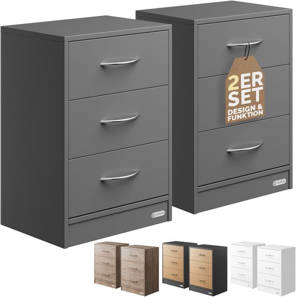CASARIA® 2x Nachttisch Eloise Anthrazit