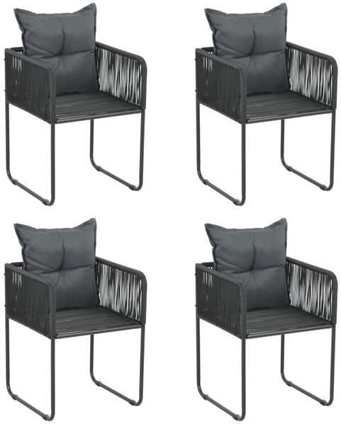 vidaXL Gartenstühle 4 Stk. mit Kissen Poly Rattan Schwarz 313107