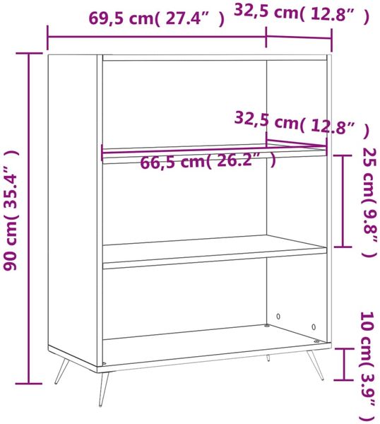 vidaXL Bücherregal Weiß 69,5x32,5x90 cm Holzwerkstoff 828332 Bild 9
